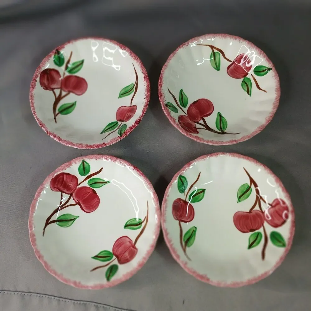4 Blue Ridge Southern Pottery 4 Sauce Dessert Fruit Bowls Vintage Crab Apple